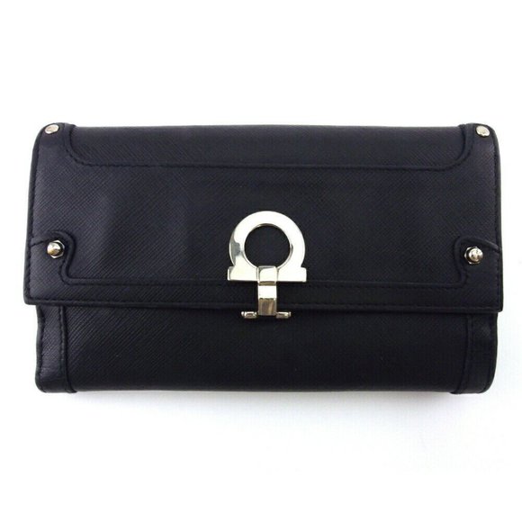 Salvatore Ferragamo Long Wallet Ganchini Leather Authentic USED - Picture 1 of 7
